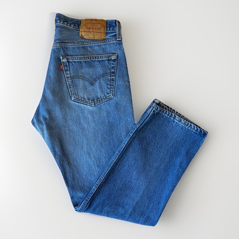 Vintage Levis 501 Jeans 32 Blue Medium Wash Straight Leg 90s Denim Non Selvedge